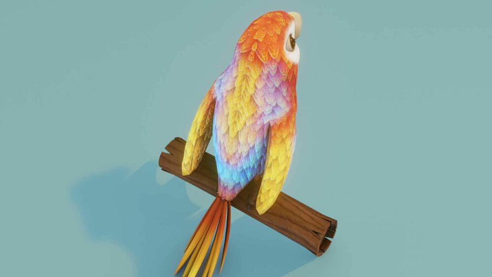 Cartoon Ara Parrot Red-Yellow-Blue Animated 3D Model 