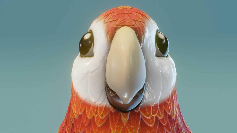 Cartoon Ara Parrot Red-Yellow-Blue Animated 3D Model 