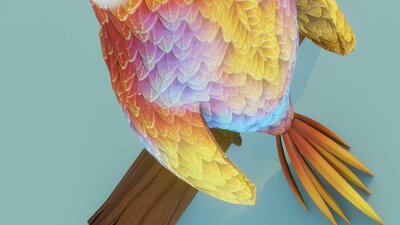 Cartoon Ara Parrot Red-Yellow-Blue Animated 3D Model 