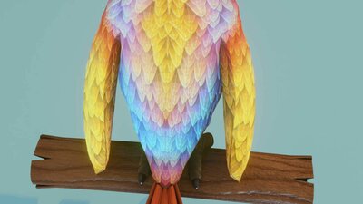 Cartoon Ara Parrot Red-Yellow-Blue Animated 3D Model 