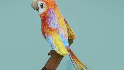 Cartoon Ara Parrot Red-Yellow-Blue Animated 3D Model 