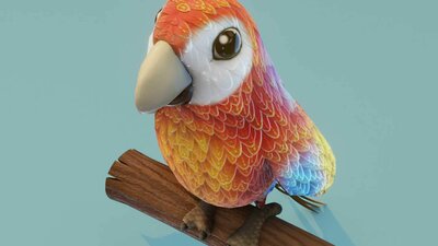 Cartoon Ara Parrot Red-Yellow-Blue Animated 3D Model 