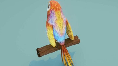 Cartoon Ara Parrot Red-Yellow-Blue Animated 3D Model 