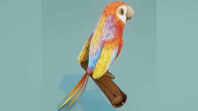 Cartoon Ara Parrot Red-Yellow-Blue Animated 3D Model 