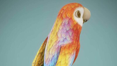 Cartoon Ara Parrot Red-Yellow-Blue Animated 3D Model 