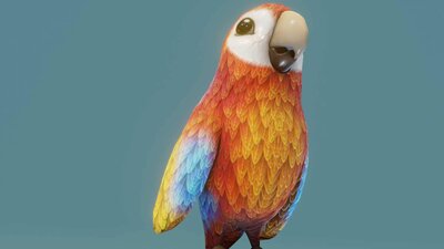 Cartoon Ara Parrot Red-Yellow-Blue Animated 3D Model 