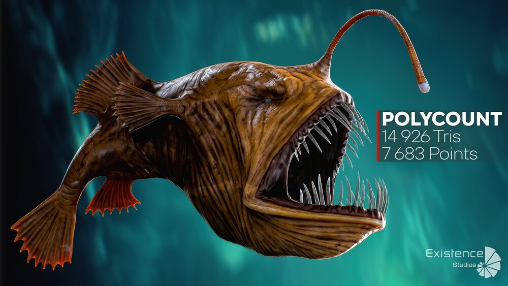 The Anglerfish 02 Curse. low poly fish. Ocean predator. Angler fish 3d model 