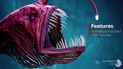 The Anglerfish 02 Curse. low poly fish. Ocean predator. Angler fish 3d model 