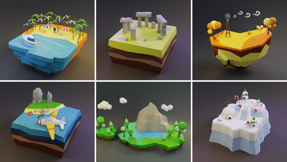 MEGA PACK Low Poly Worlds Islands Exteriors 