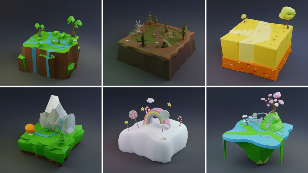 MEGA PACK Low Poly Worlds Islands Exteriors 