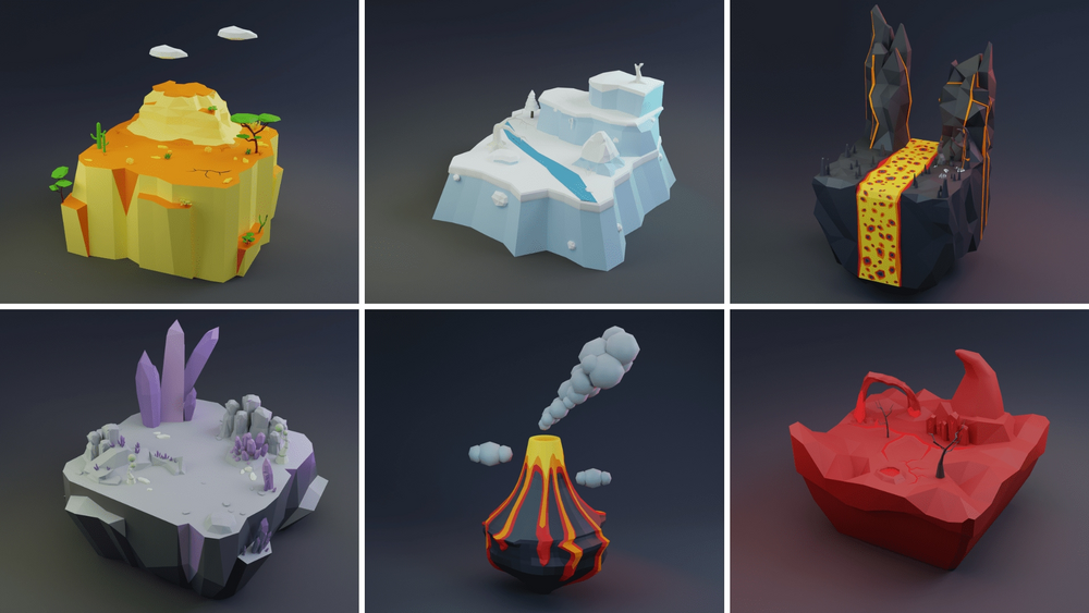 MEGA PACK Low Poly Worlds Islands Exteriors 