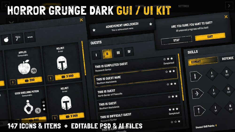 Horror / Grunge / Military Dark GUI / UI KIT + psd/ai source files 