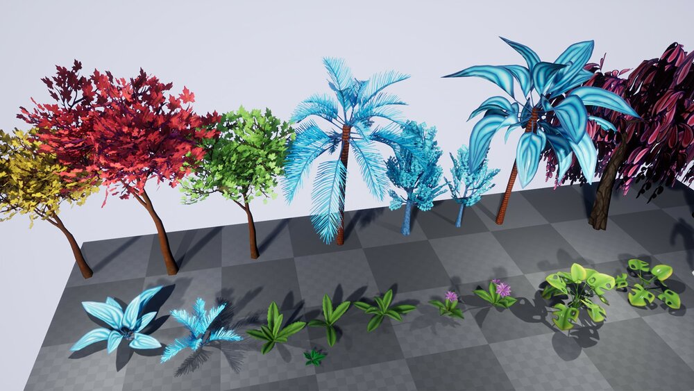 Stylized Fantasy Trees and Plants: ivy, palm, willow, tropical jungle foliage 