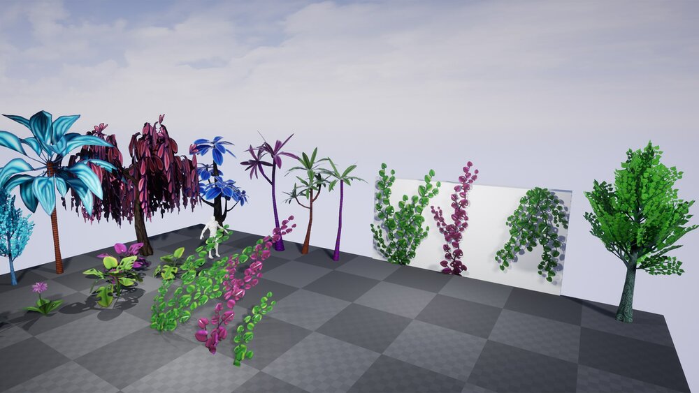 Stylized Fantasy Trees and Plants: ivy, palm, willow, tropical jungle foliage 