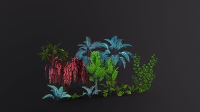 Stylized Fantasy Trees and Plants: ivy, palm, willow, tropical jungle foliage 