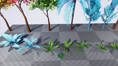 Stylized Fantasy Trees and Plants: ivy, palm, willow, tropical jungle foliage 