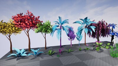 Stylized Fantasy Trees and Plants: ivy, palm, willow, tropical jungle foliage 