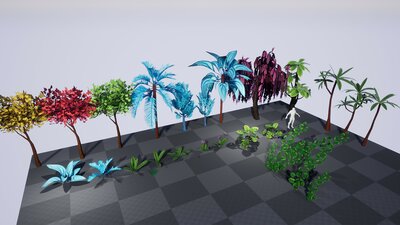 Stylized Fantasy Trees and Plants: ivy, palm, willow, tropical jungle foliage 