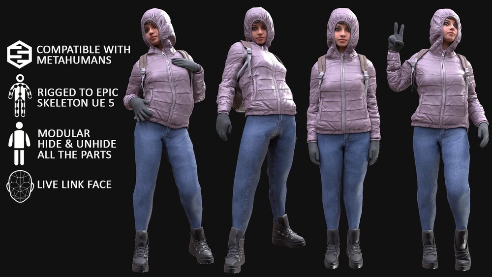 Woman - Winter Outfit 3 - Modular - Rigged 