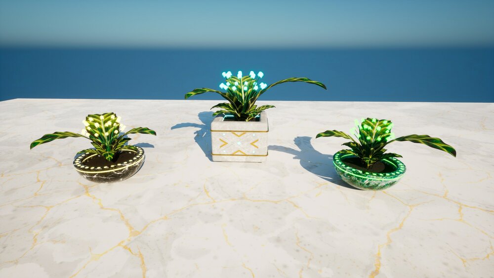 Outdoor elements. Concrete and marble flower pots. 