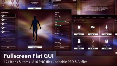 Fullscreen Flat GUI / UI Kit - transparent 