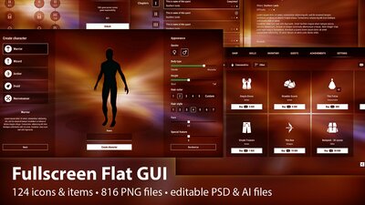 Fullscreen Flat GUI / UI Kit - transparent 