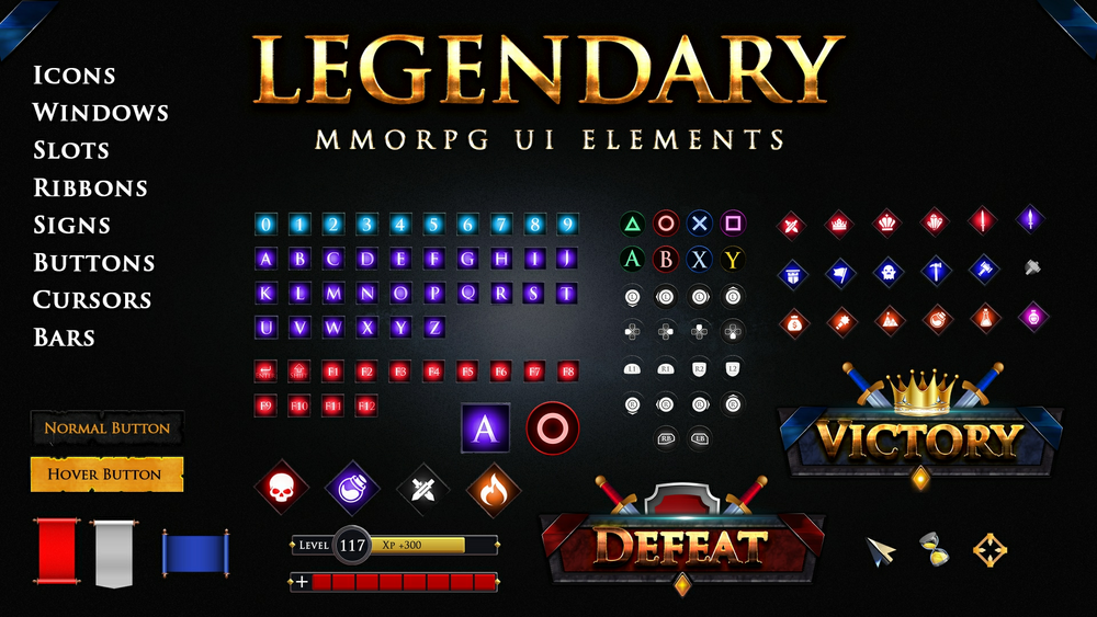 MMORPG Editable UI Elements Medieval Style + PSD Vectors 