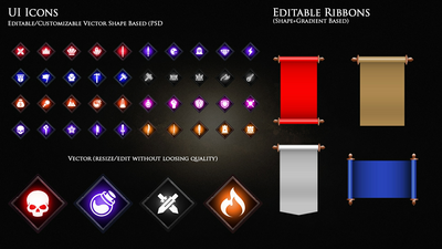 MMORPG Editable UI Elements Medieval Style + PSD Vectors 