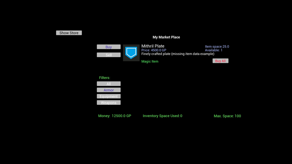 In-Game Market / Store / Vendor System 