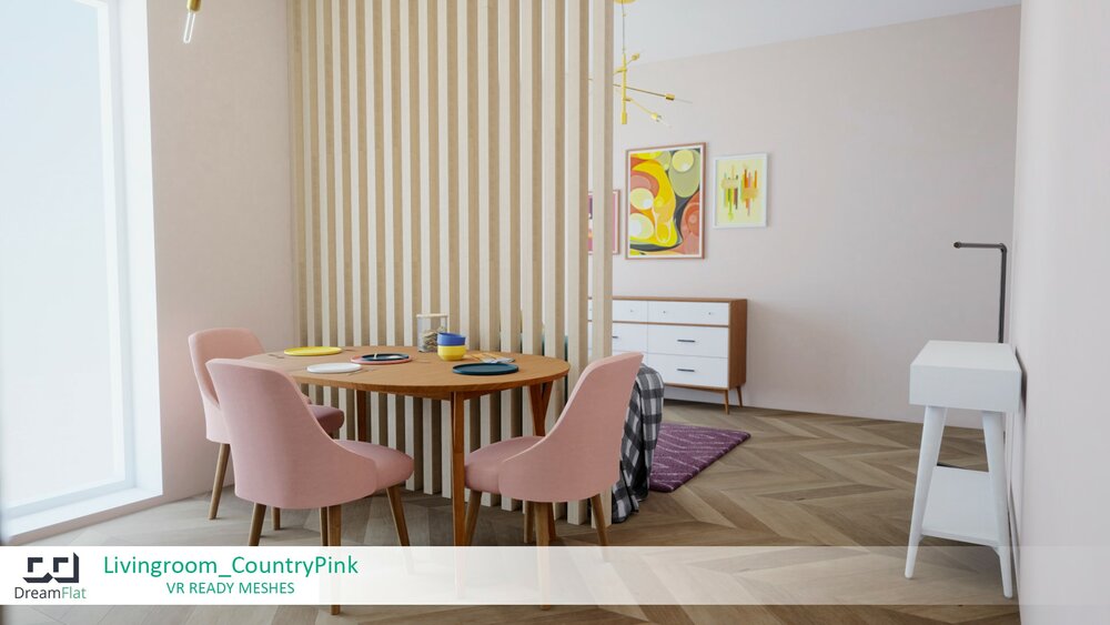 ArchViz Furniture - Livingroom. Country Pink design. 