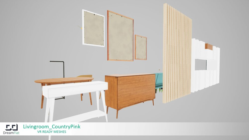 ArchViz Furniture - Livingroom. Country Pink design. 