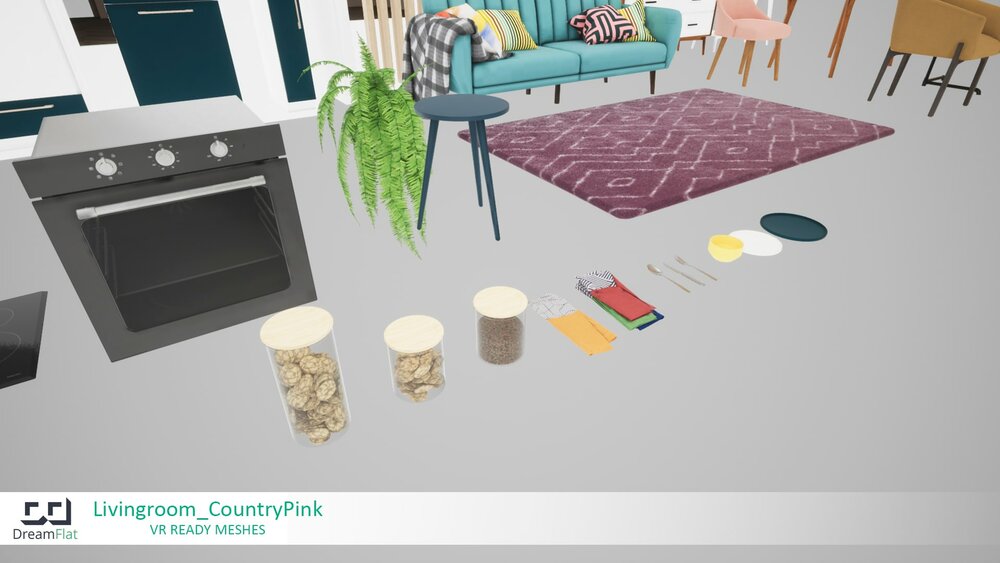 ArchViz Furniture - Livingroom. Country Pink design. 