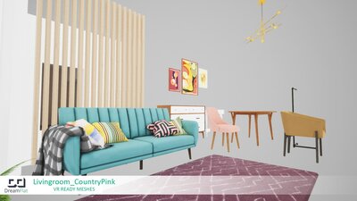 ArchViz Furniture - Livingroom. Country Pink design. 