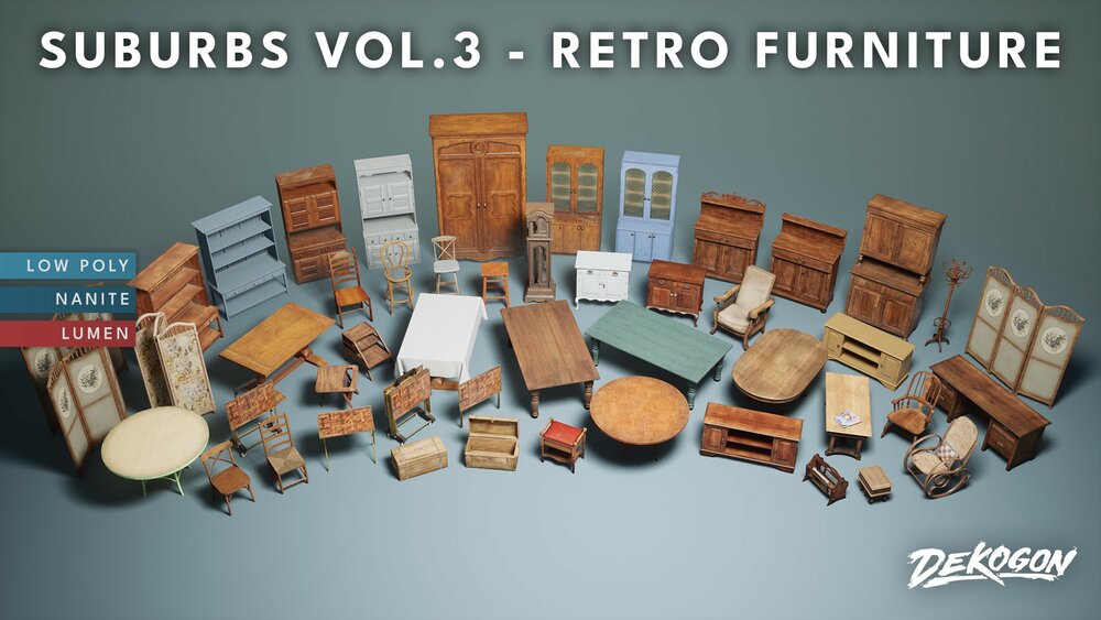 Suburbs VOL.3 - Retro Furniture (Nanite and Low Poly) 