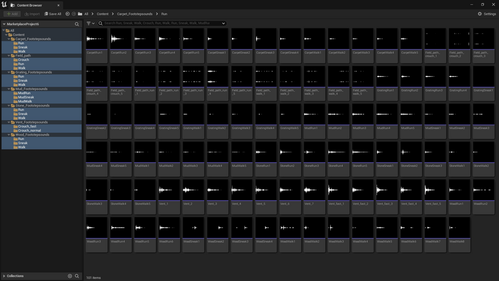 Footstep sound effects on different surfaces 