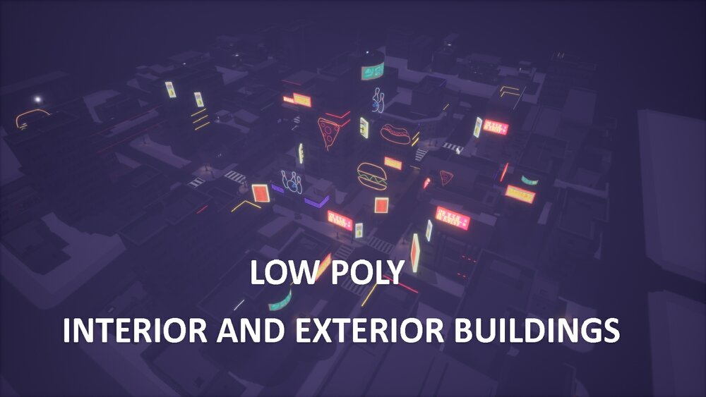 Low Polygon Interior and Exterior Building Assets 