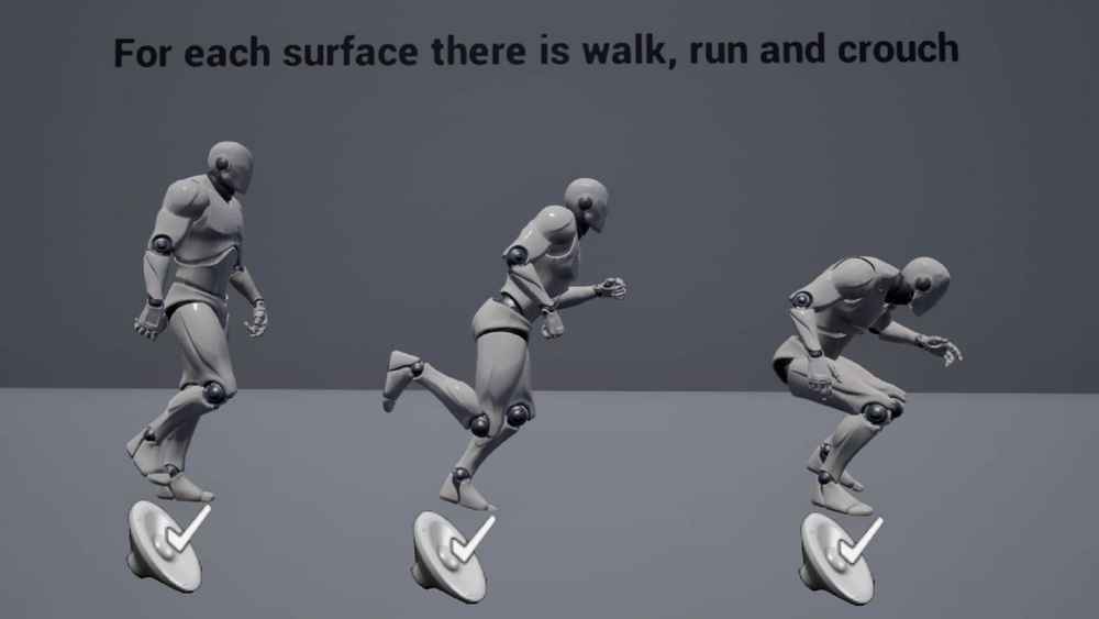 Footstep sound effects on different surfaces 