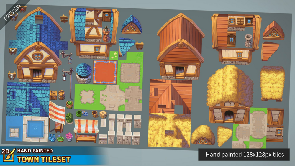 2D Hand Painted - Town Tileset 