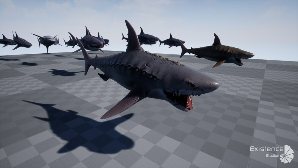 Megalodon Shark Model. Game-Ready LowPoly Animated Ocean Predator. Low poly fish 