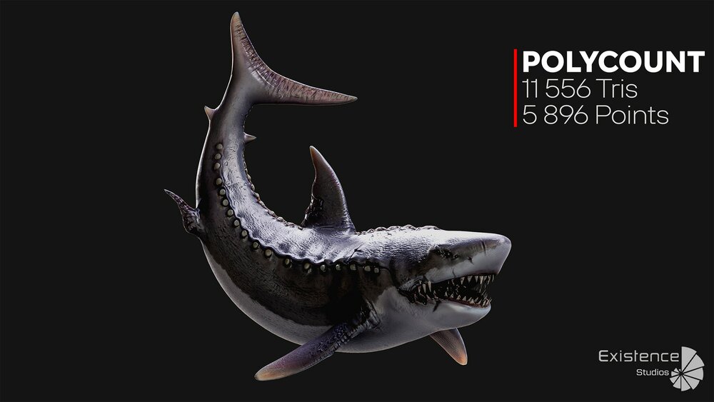 Megalodon Shark Model. Game-Ready LowPoly Animated Ocean Predator. Low poly fish 