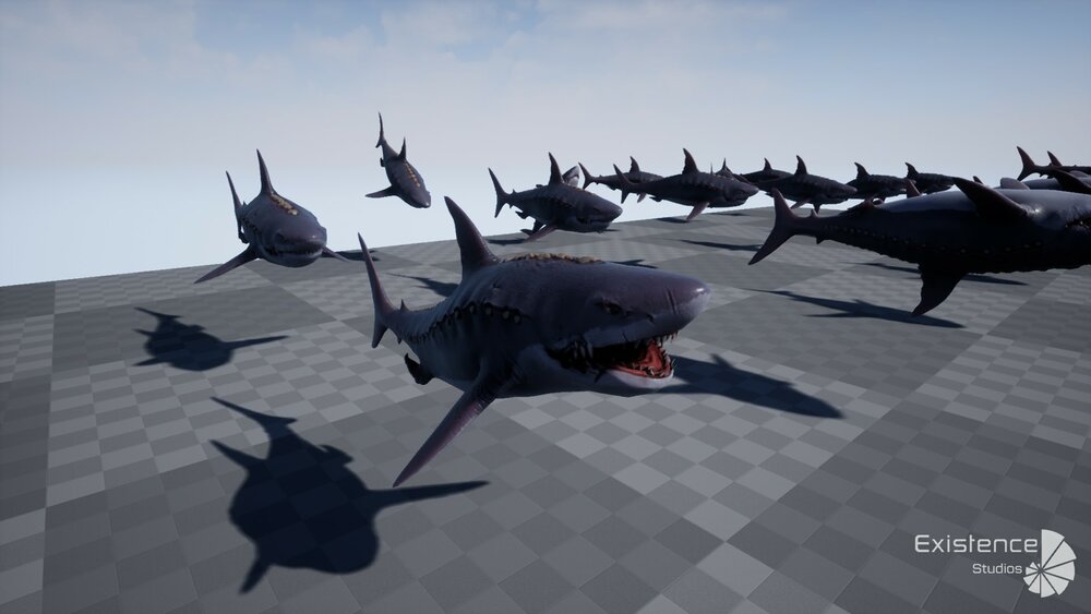 Megalodon Shark Model. Game-Ready LowPoly Animated Ocean Predator. Low poly fish 