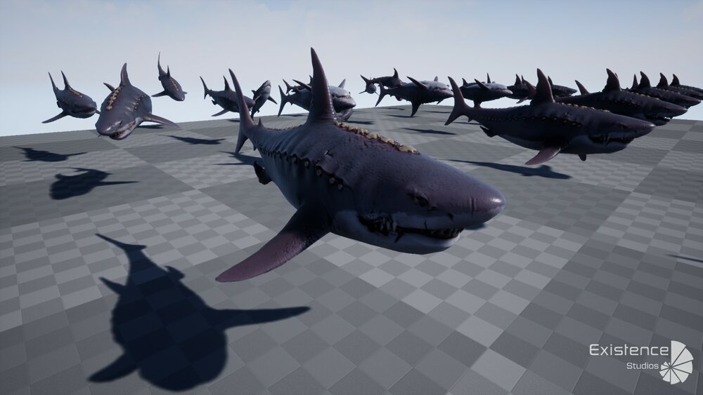 Megalodon Shark Model. Game-Ready LowPoly Animated Ocean Predator. Low poly fish 