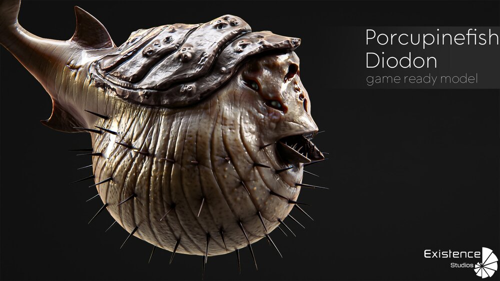 Fish low poly model / Porcupinefish Diodon lowpoly / ocean horror / monster #6 