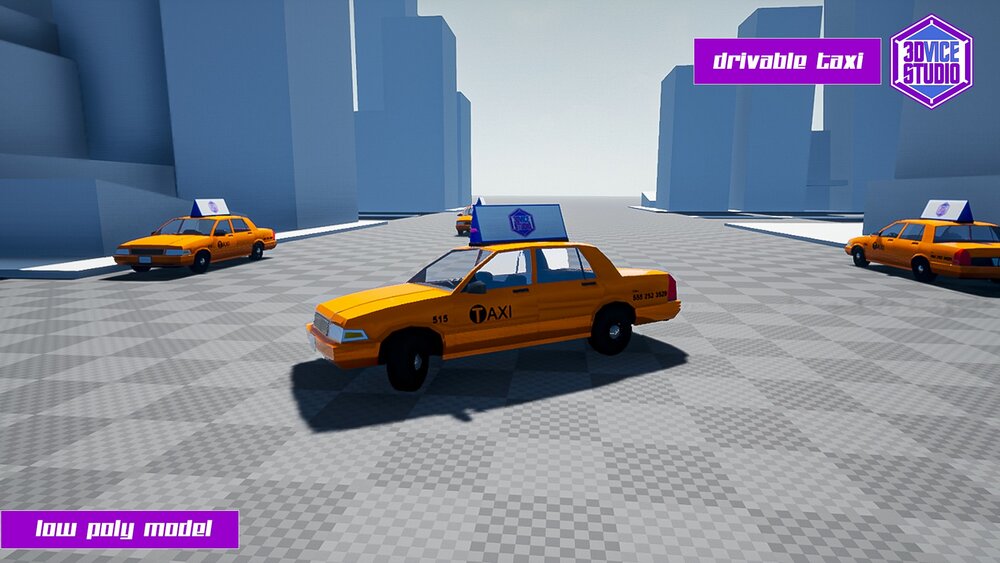 Drivable Low Poly Taxi Car 