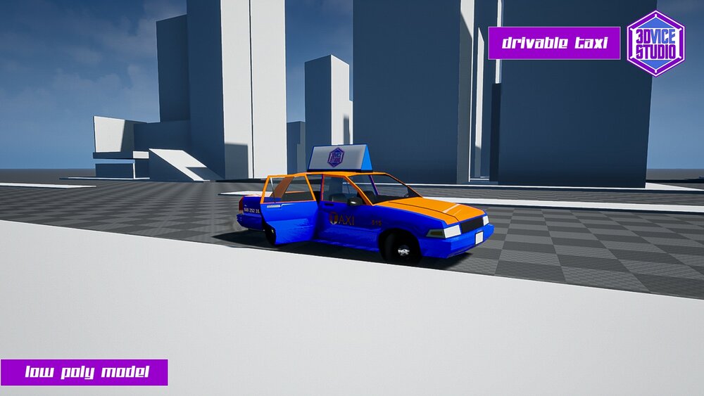 Drivable Low Poly Taxi Car 