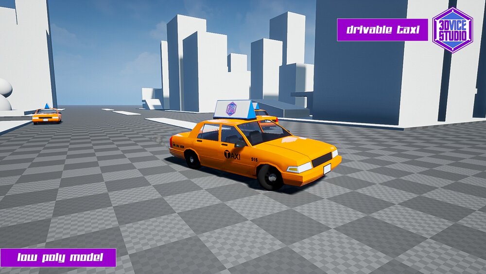 Drivable Low Poly Taxi Car 