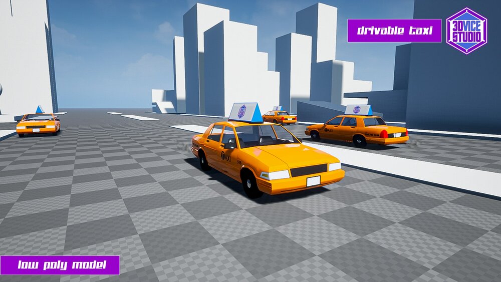 Drivable Low Poly Taxi Car 