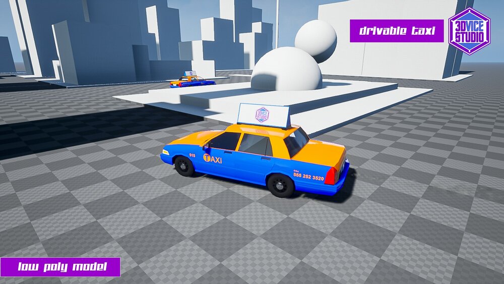 Drivable Low Poly Taxi Car 