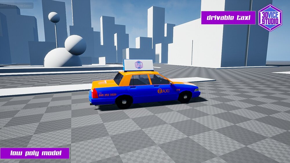 Drivable Low Poly Taxi Car 