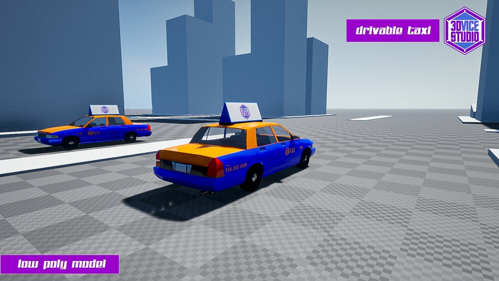 Drivable Low Poly Taxi Car 